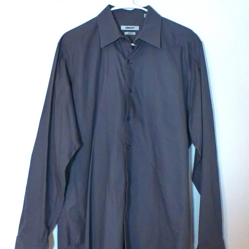 DKNY Slim Fit Natural Stretch Dress Shirt Gray Men’s Large 16.5 34/35 #1492